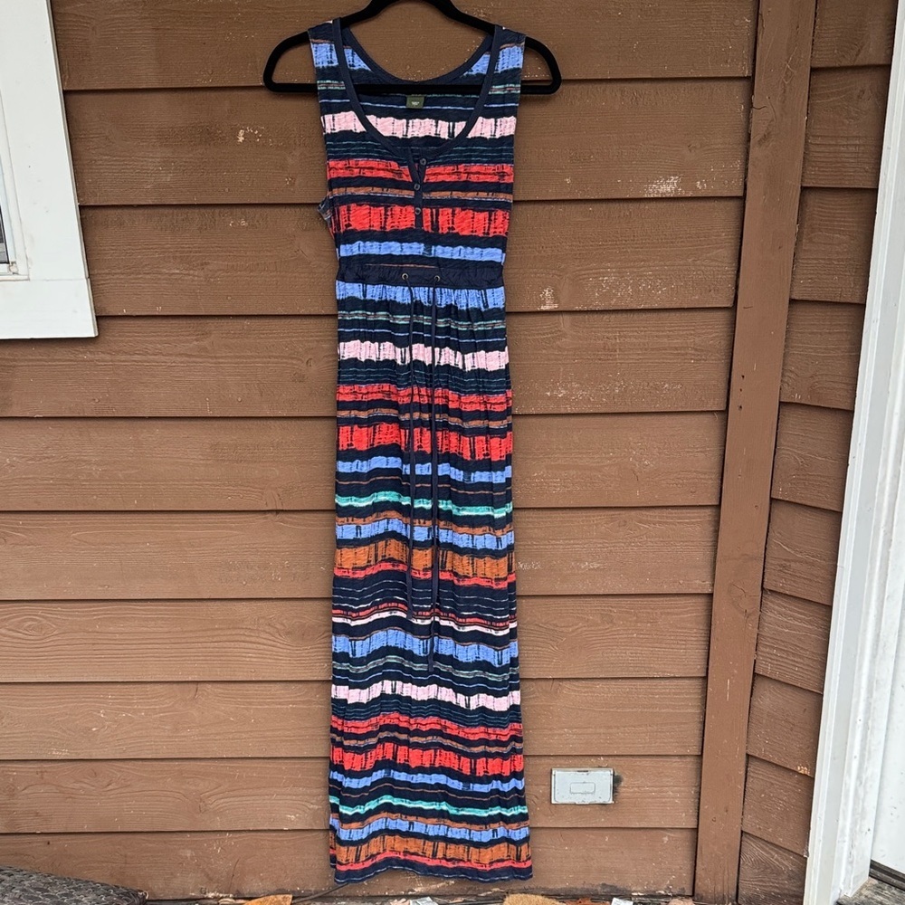 Eddie Bauer Navy Maxi Dress with Red, Pink, Blue & Orange Tie-Dye size L